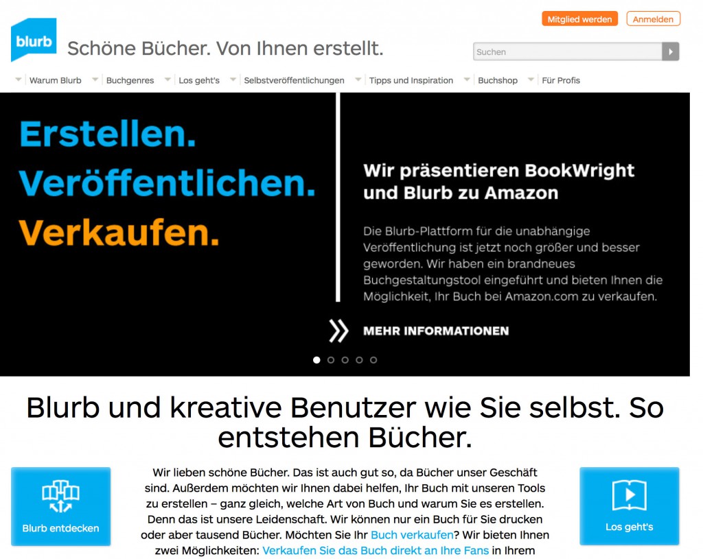 Die deutsche Homepage von Blurb