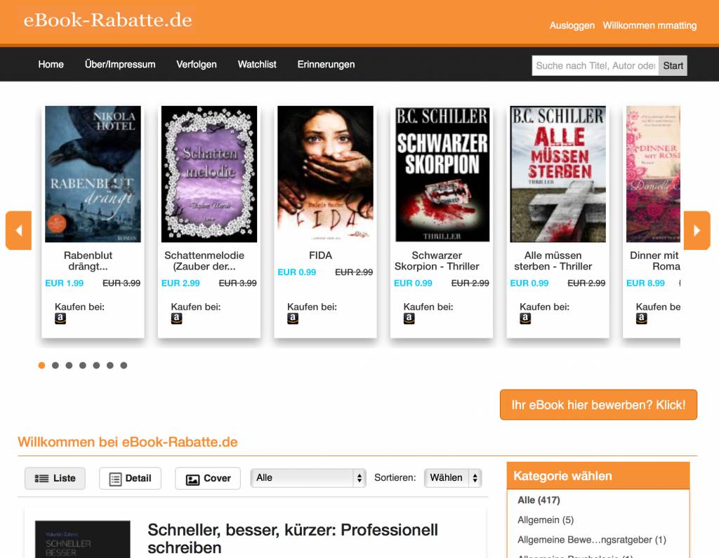 Die Homepage von eBook-Rabatte.de